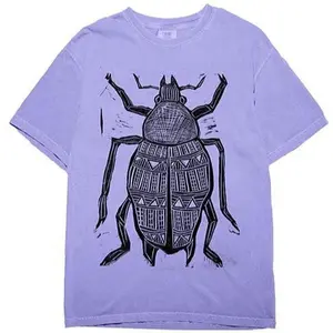 Big Beetle  Woodblock Hand-Printed T-Shirt Cotton Menswear Streetwear Graphics Casual Tshirt