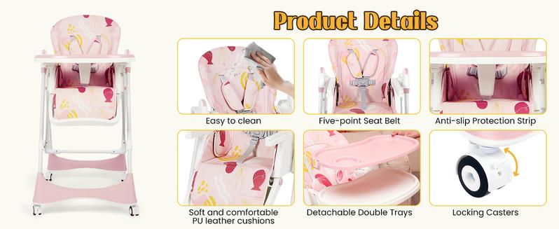 High Chair & Cradle For Children's,Multifunctional 8-in-1 Adjustable High Chair with Removable 3-Position Adjustable Tray, stain resistant Stability Structure & 3-Point Safety Harness,Dining Room Furniture