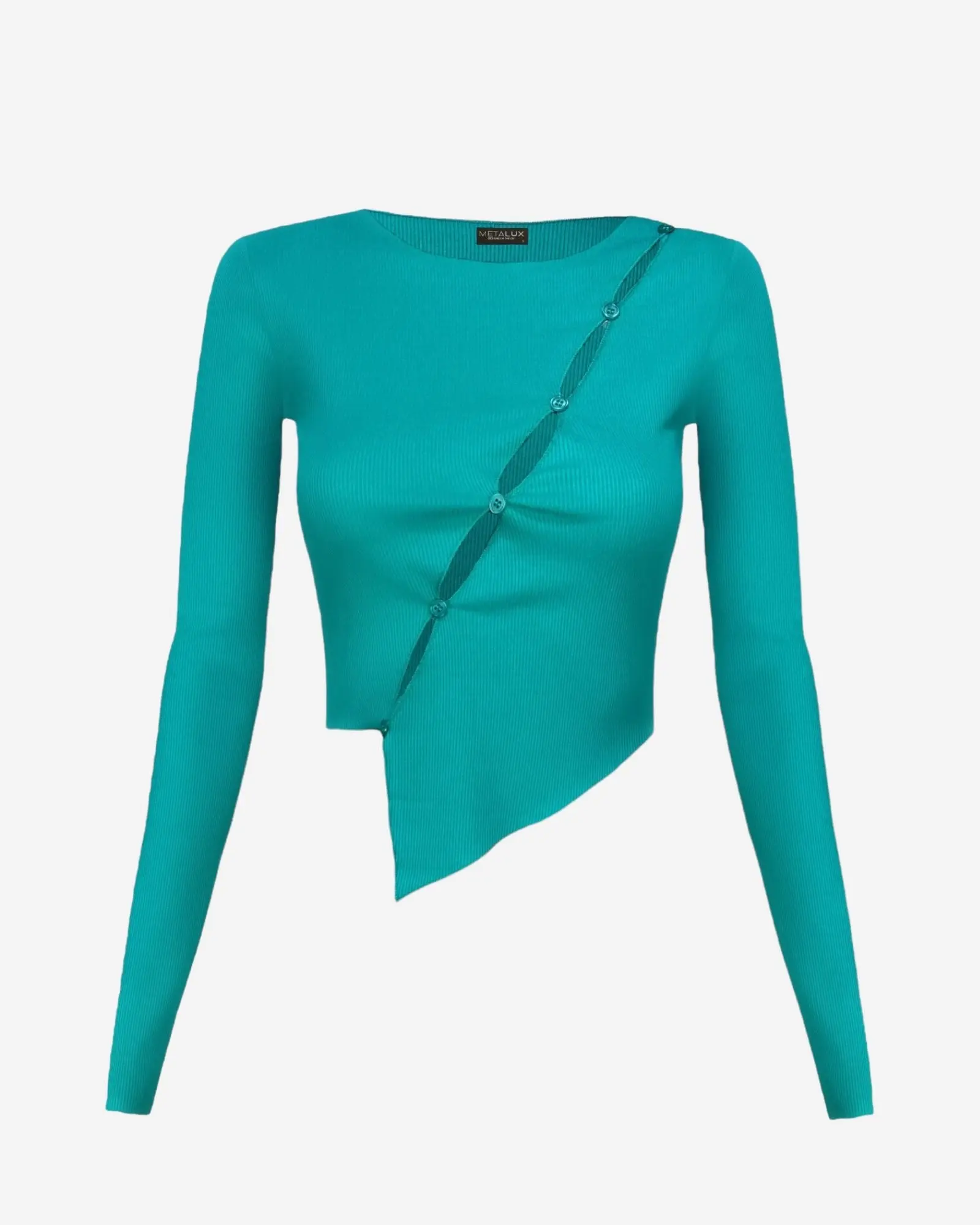 Saylor Asymmetrical Cutout Crop Top - Teal