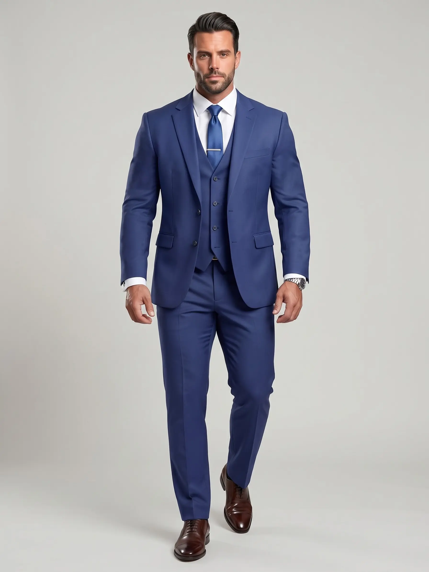 KZZ Men's Formal Wear, Classic Pinstripe Polyester 3-Piece Suit Set with Peak Lapel, All Seasons Fitted Cut for Wedding & Groom, Menswear, Stripes