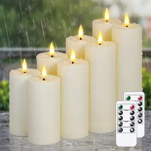Flameless Waterproof 2.2" Pillar Candles with Remote Control and Timer, Pack of 8 Battery Operated Plastic Ivory Outdoor Flickering LED Warm Light Patio, Bathroom, Pool Decor Lighting Decorative