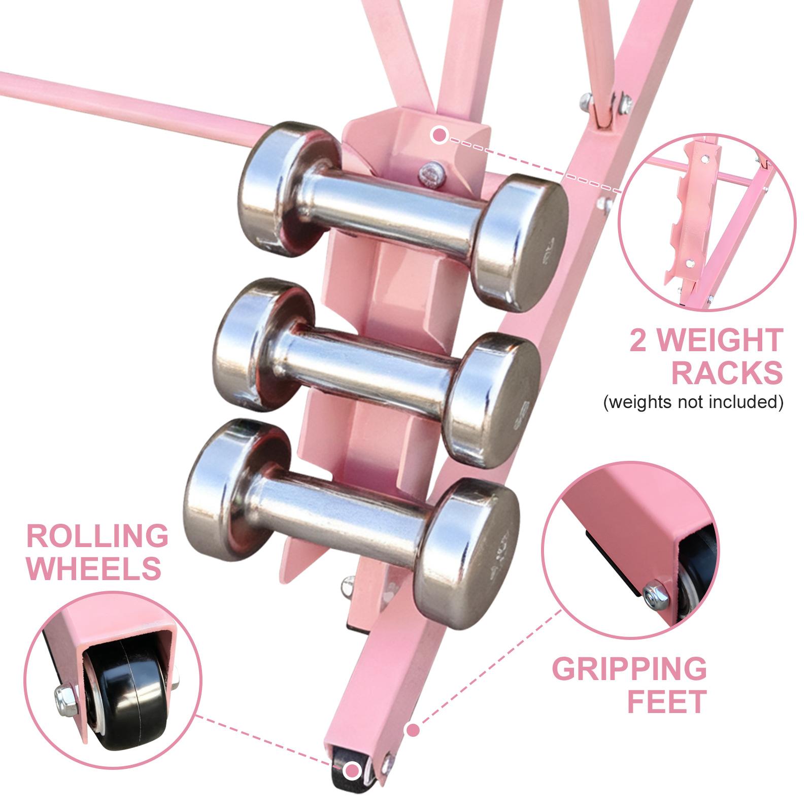 [Fahuac] Professional Ballet Barre for Home - Adjustable 32"-38" Height Solid Wood Dance Barre with Triangle Structure, Rolling Wheels, 2 Weight Racks, Portable Ballet Bar for Pilates, Stretching & Dance Training.