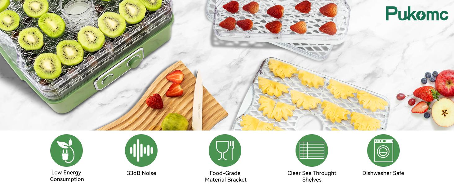 Pukomc Versatile Food Dehydrators: 5 BPA-Free Stackable Trays, Adjustable Temperature Controls for Jerky, Fruits, Meats, Vegetables, Snacks, Herbs, and Greens - 240W Freeze Dry Machine