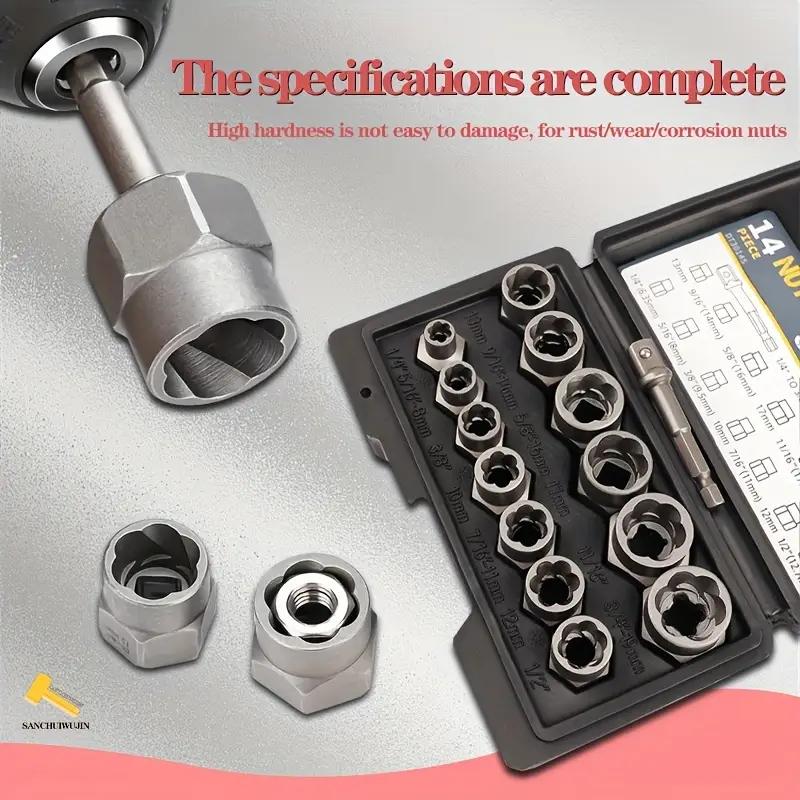 【Fall Deals For You】Bolt Extractor Tool Set, 13+1 Counts Impact & Nut Remover Stripped Lug Remover, Drive Rounded Bolt Remover for Removing Damaged, Frozen Universal Impact impact bolt