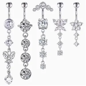 5pcs 14G Stainless Steel Women's Belly Button Pendant Set - Sporty Style, Synthetic Cubic Zirconia, for Daily Occasion dangle per cing summer rings piercing jewelry