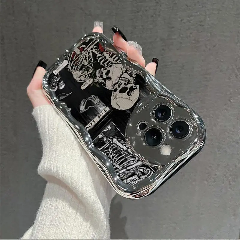 Electroplated Soft TPU Smartphone Case - Skull Hug Design, Colorful Dark Eternal Love Pattern, Thick Layer Shockproof Cover, Multi-Model Fit for iPhone 11-16 Pro/ProMax/Plus, Cute Fashion Mobile Accessory (includes iphone11promax)