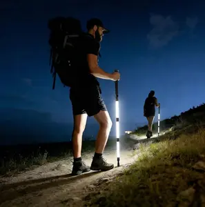 Multi-section LED Glow Trekking Poles, Rechargeable & Collapsible Glowing Tactical Survival Hiking Sticks, Adjustable Light-up Walking Staff, Aluminum Alloy + PC Trekking Pole with Anti-Slip Grip for Night Hiking, Camping, Outdoors and Emergency Safety
