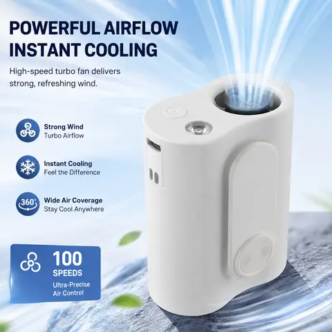 [Tukio] Free Delivery Portable Silent 30dB Silicone Bladeless Electric Fan - 220g Lightweight, 3-Speed Rechargeable, Rotating, Waist/Neck/Bag Use, Phone Cooling, Handheld Fan, Ideal for Outdoor Travel, Father's Day Gift