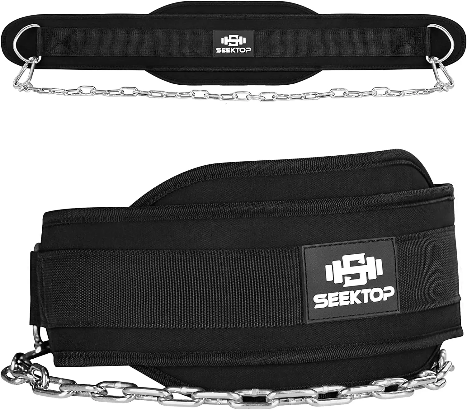 Seektop Dip Belt for Weightlifting - GYM Workout Pull Ups Belt with Chain, Neoprene Waist Dip Belt Crossfit for Weight Lifting, Squat, Training, Fitness, Weight Belt of Men & Women (Belt & Chain)