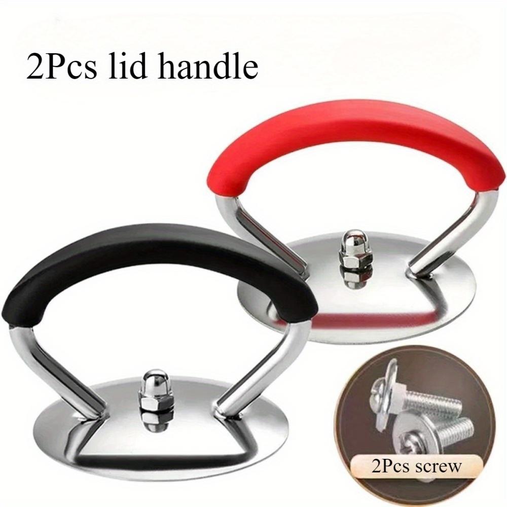 2pcs Stainless Steel Pot Lid Handle Set with Silicone Heat-Resistant Grip and Installation Screws - Cookware Replacement Top Handle, Durable Pot Lid Accessories for Kitchen Cooking Equipment