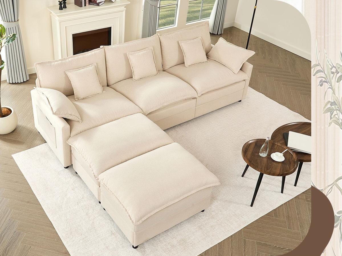 【3 Packages Shipping】GOSUHI 142.5" U-Shaped Modular Sectional Sofa - Comfy Cloud 4-Seater with Movable Ottoman, Deep Seat Chenille Couch for Living Room, Slate Color ,Comfort & Stylish Design
