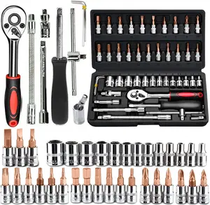 46pcs Mechanics Tool Set and Socket Set, Various specifications, Socket Wrench Diy Repair Tool Kit, Ratchet Screwdriver Compatible with Car Repair & Bicycle Repair, Hardware Toolbox Compatible with Auto Repairing & Household, Gift for Husband