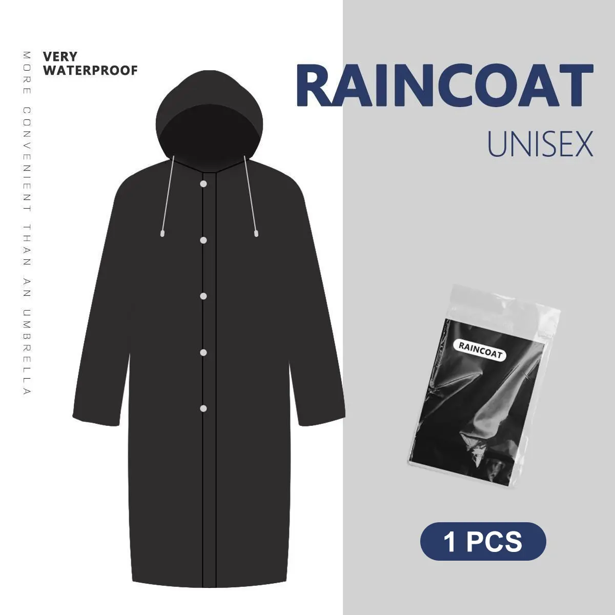 Unisex 2-Piece Black Long Waterproof Raincoat Set with Adjustable Hood, Lightweight Foldable, Very Waterproof for Sudden Showers, Lightweight Packs for Travel, Ideal for Camping and Trail Days, Rainy Day Home Supplies Rainwear