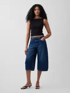 Gap Women's High Rise Belted Culotte Barrel Jeans