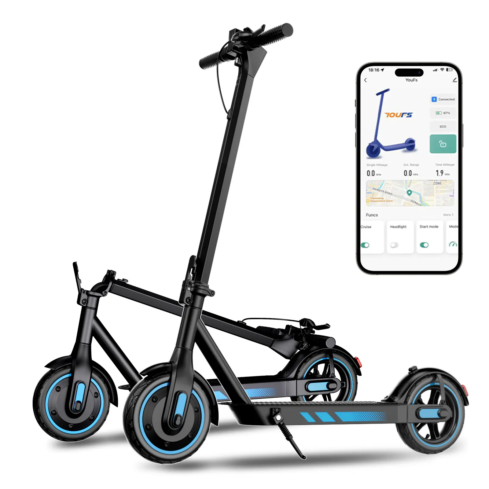 25MPH Max Speed E Scooter escooter escooters Anti-slip Tires 500W Motor Long Range 22 Miles 3 Speed Modes Foldable Portable Front Rear Lights App Smart Control
