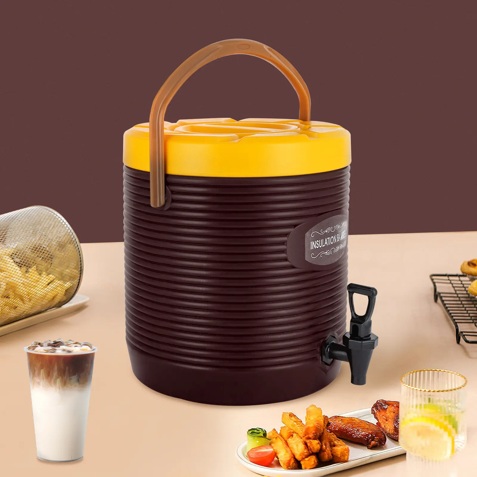 201 Stainless Steel Insulated Beverage Dispenser, Large 6.6Gal Capacity, 24H Heat-Cold Retention (32-212℉), Leakproof Faucet Spout, Double Lid with Exhaust Vent Holes for Kitchens, Large Families, Large 6.6Gallon Capacity