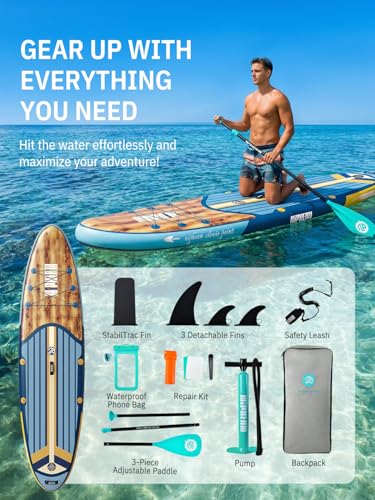 Niphean outdoor Inflatable Stand Up Paddle Board with SUP Accessories, Anti-Slip EVA Deck, 10’6’’ Inflatable Paddleboard for Adults & Youth of All Skill Level