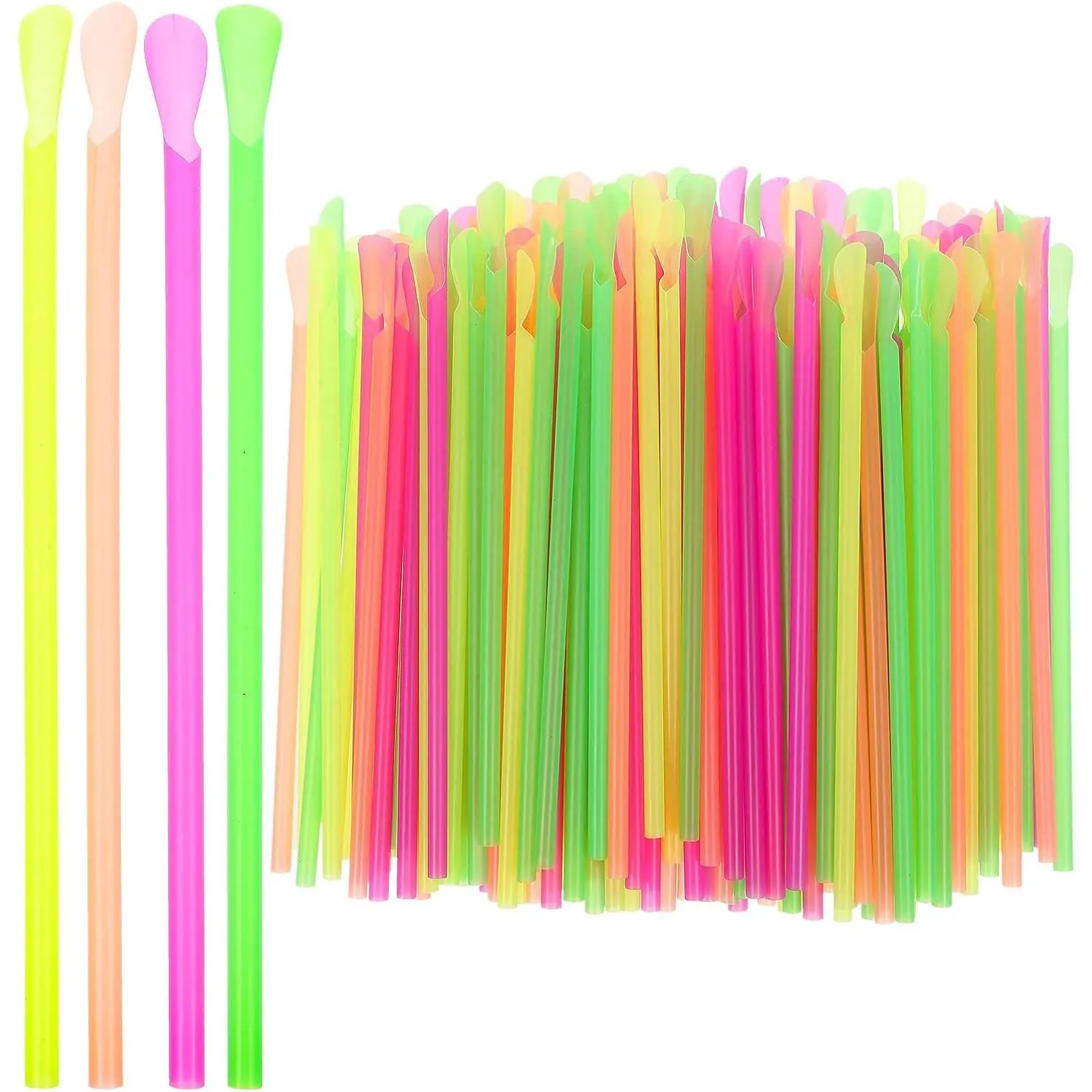 150 count Disposable Spoon Straws, Snow Cone Spoon Straws, Plastic For Slushy Cup for Shaved Ice (Mixed Color)