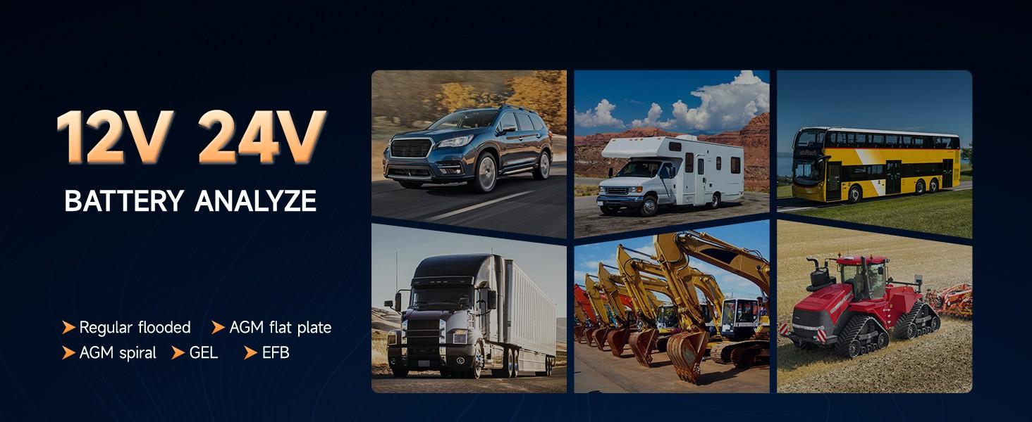 FOXWELL Heavy Duty Battery Tester BT705 12V 24V Car Battery Test, 100-2000CCA Battery Load Tester Automotive Battery Analyzer Digital Charging System Alternator Tester Cold Cranking for Heavy Duty Truck Boat Marine SUV ATV