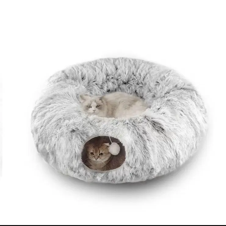 Foldable 2 in 1, cat tunnel, cat bed with mat in the middle, soft plush material