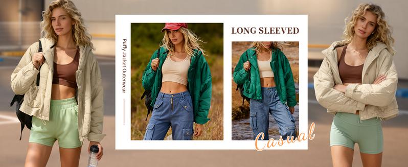 UANEO Women's Oversized Quilted Puffer Jacket Hooded Long Sleeve Lightweight Warm Coat With Pockets