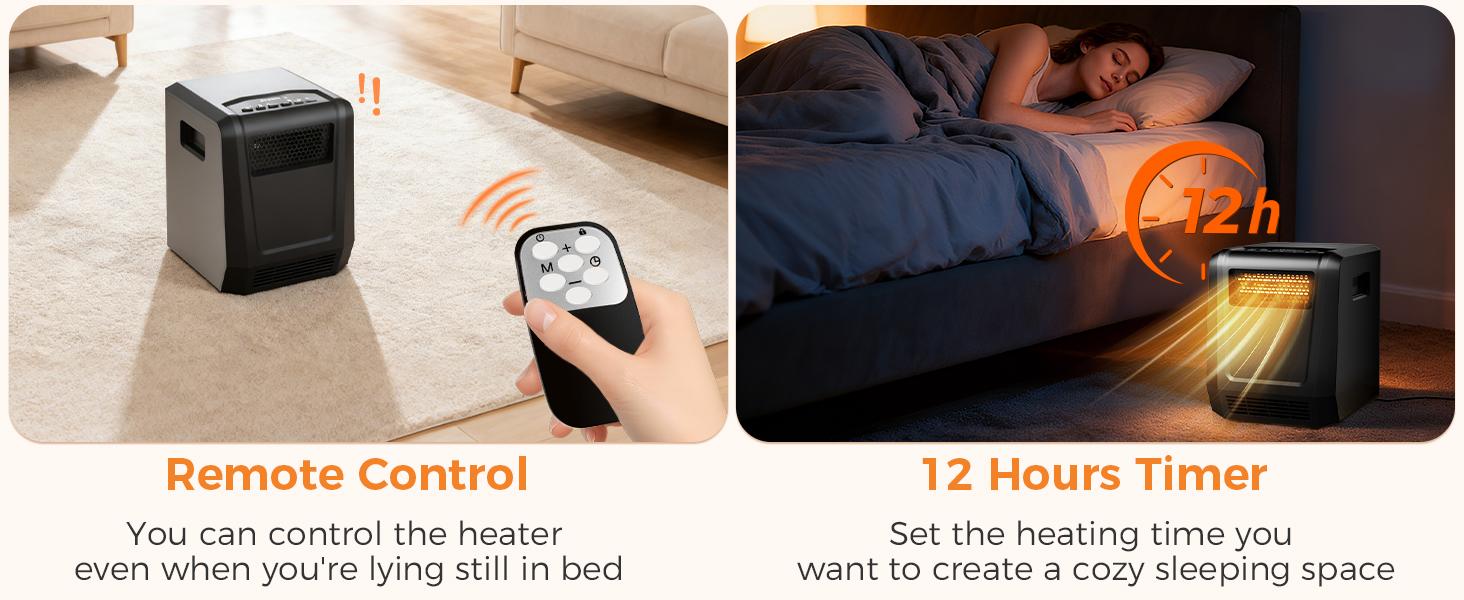 OSTBA 6-Element Infrared Cabinet Heater, 1500W Space Heater for Indoor Use, Box Heater with Thermostat 41–95°F, ECO Mode, Remote, 12H Timer, Tip-Over & Overheat Protection Portable Ceramic