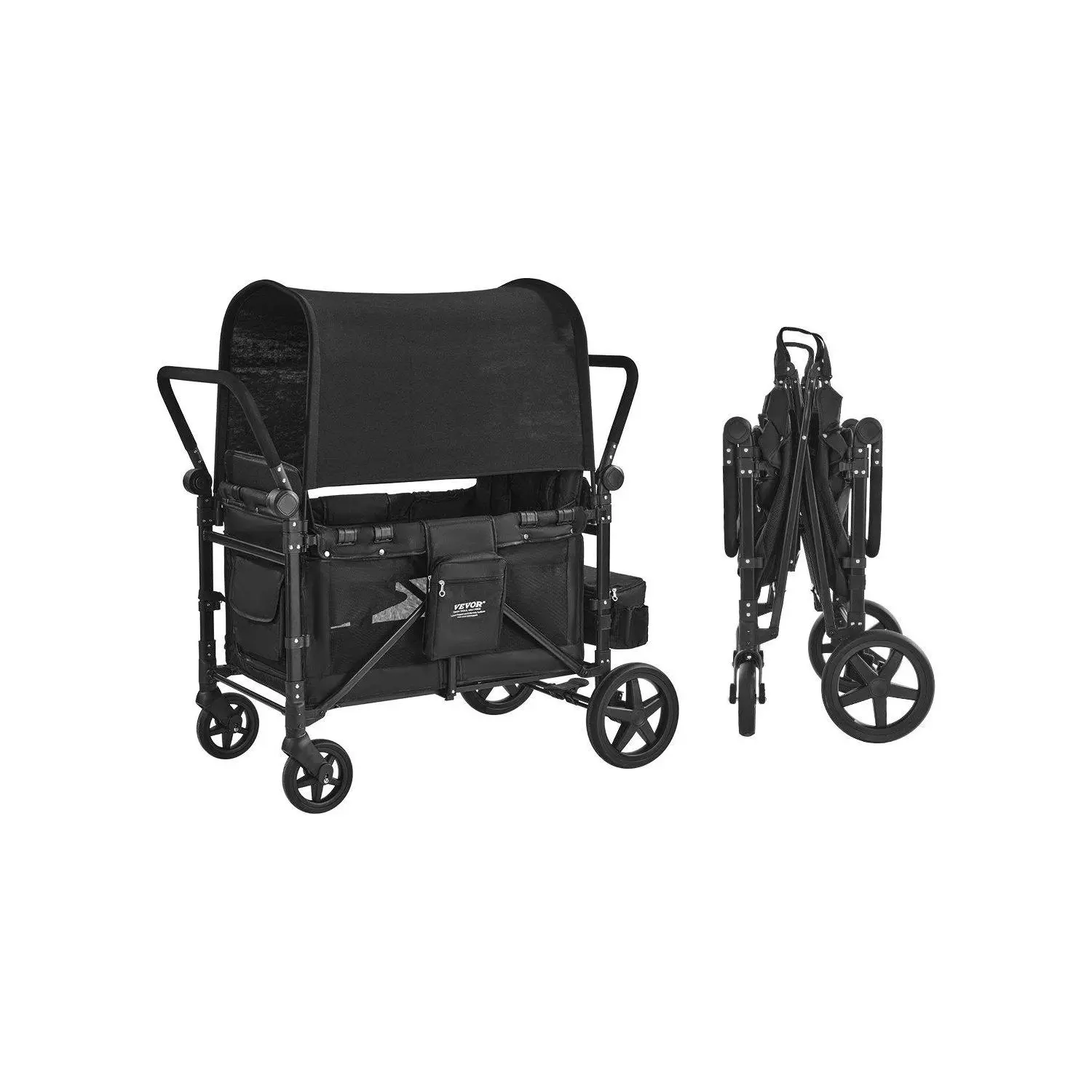 【Summerfinds】Wagon Stroller for 4 Kids Push Pull Quad Collapsible Stroller 330LBS Loading