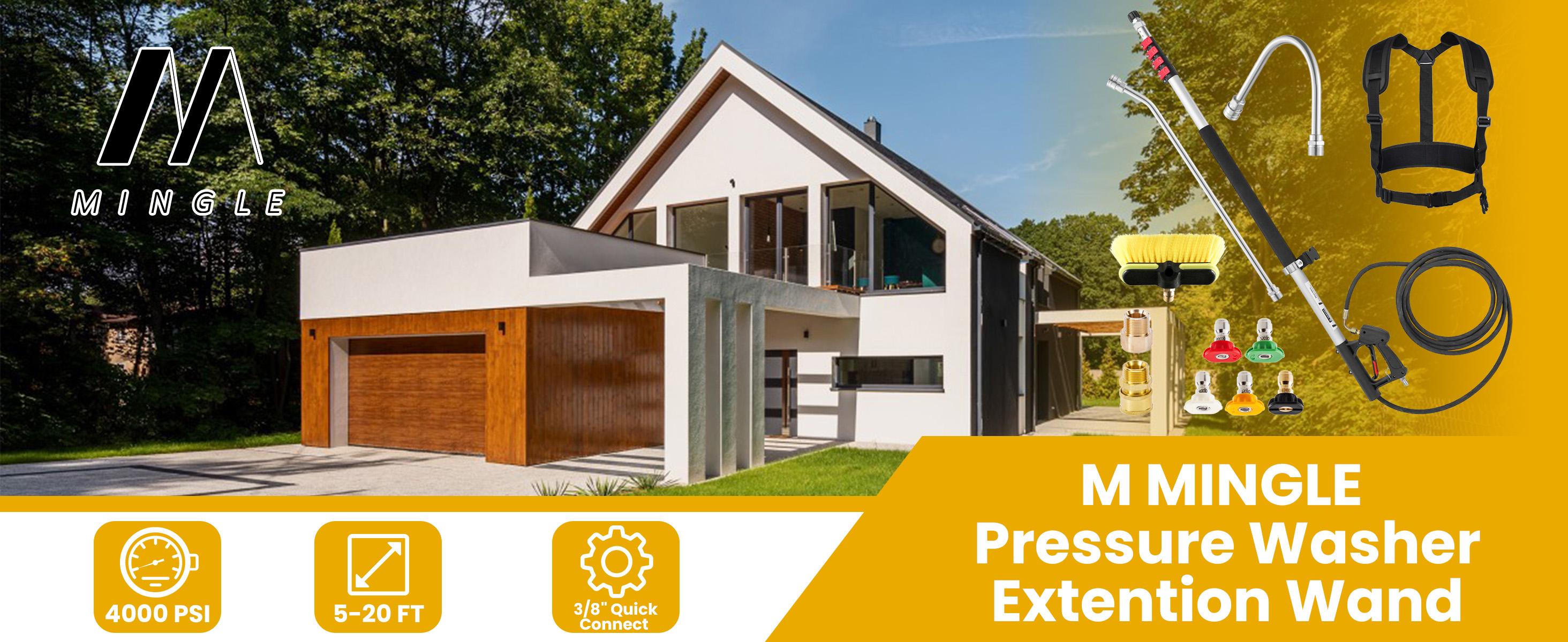 M MINGLE Telescoping Pressure Washer Wand 20 Feet Aluminum with 2 Extension Wands, 5 Spray Nozzle Tips, 2 Couplers & Support Belt, 4000 PSI, ChristmasGift