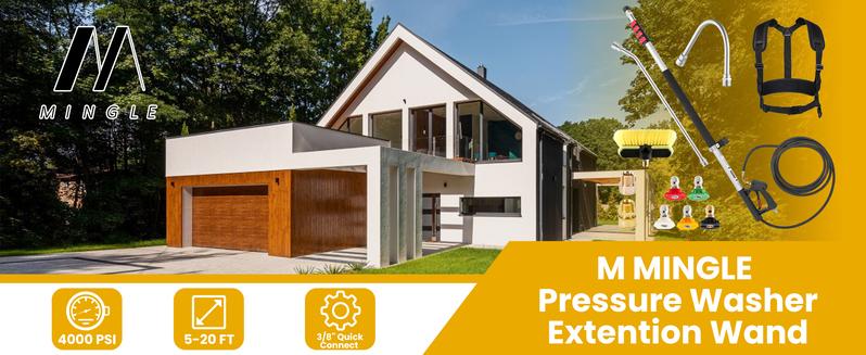 M MINGLE Telescoping Pressure Washer Wand 20 Feet Aluminum with 2 Extension Wands, 5 Spray Nozzle Tips, 2 Couplers & Support Belt, 4000 PSI, ChristmasGift