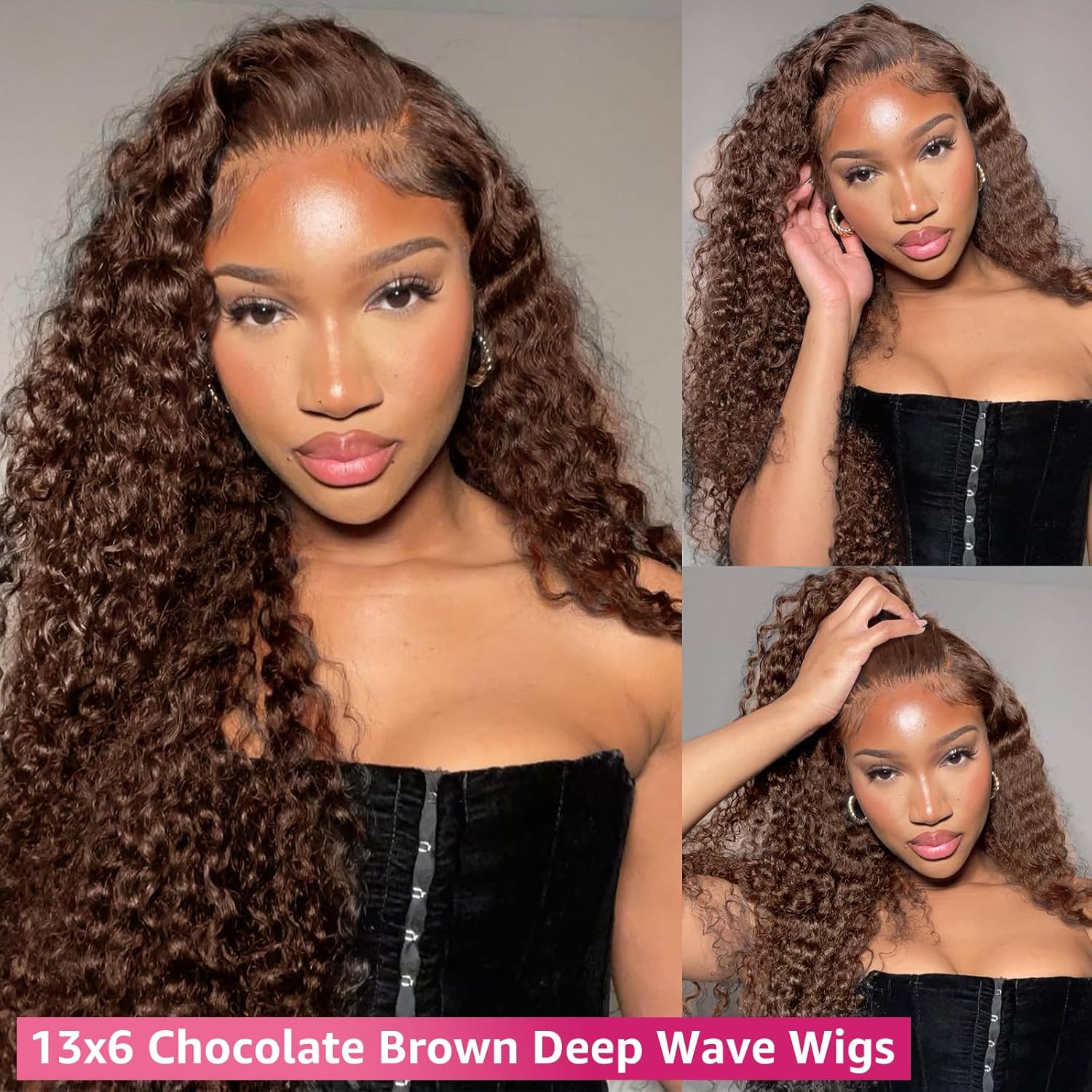 [30inch Only $129]Nervoss Hair 30 Inch Chocolate Brown Lace Front Wigs Human Hair 13x6 Deep Wave Lace Front Wigs Human Hair 180Density HD Colored Deep Curly Lace Frontal Wigs for Women Pre Plucked with Natural Hairline Brown Wig SummerVibes