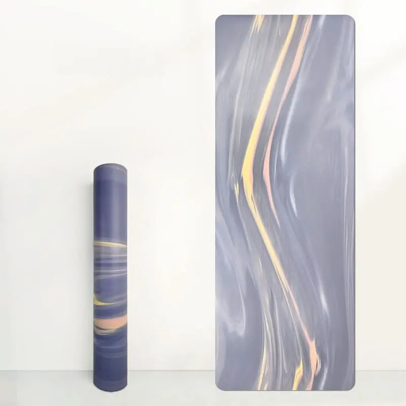 72x26.8cm Natural Rubber Yoga-Pilates Mat, Color-Contrast Flowing Grain, Coconut Shell Matte Surface, Antislip, Sweat-Wicking, Wear-Resistant, Shock-Absorbing Professional Workout Mat with Free Carry Strap