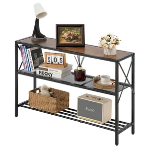 VEVOR Narrow Console Sofa Table,  41.7 inches Behind Couch Table, 3-Tier Long Entryway Table and Skinny Hallway Table, Narrow Sofa Table with Metal Frame, for Entryway, Hallway, Living Room & Bedroom