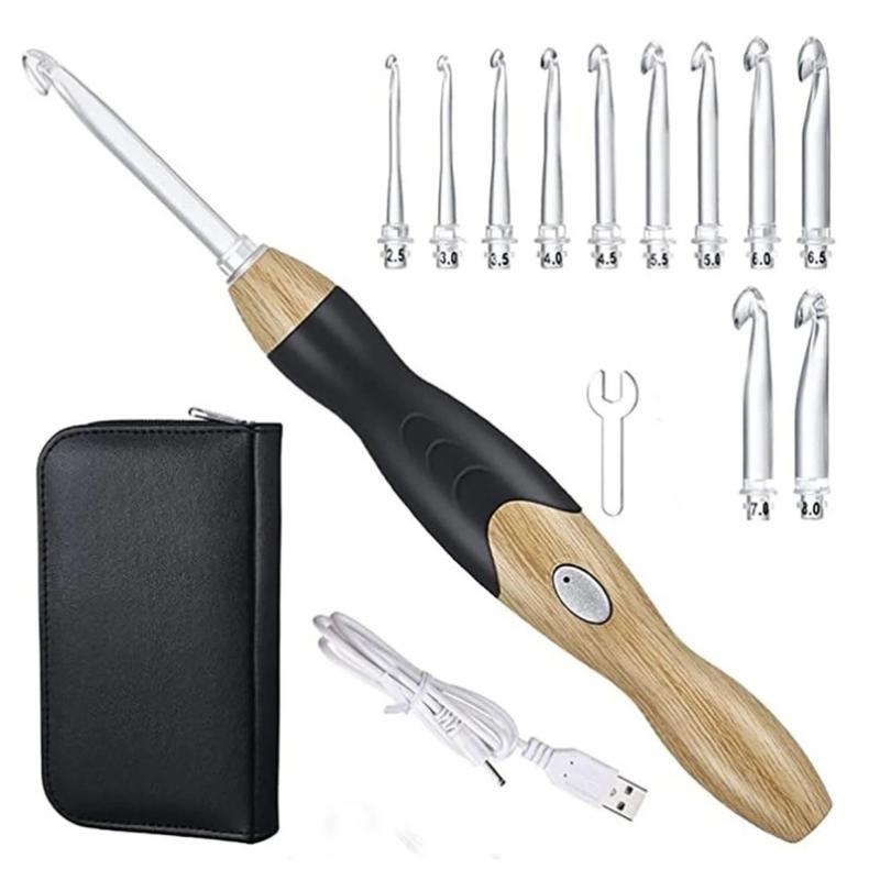 Ultimate Glow Crochet Kit: 11 Interchangeable Light-Up Hooks, Rechargeable & Portable Ergonomic Handle for Comfort, Includes Case for Easy Storage
