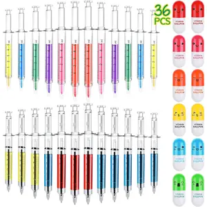 36pcs Syringe Pens Set – Retractable Novelty Pens & Highlighters for Party Favors, School Supplies & Gifts