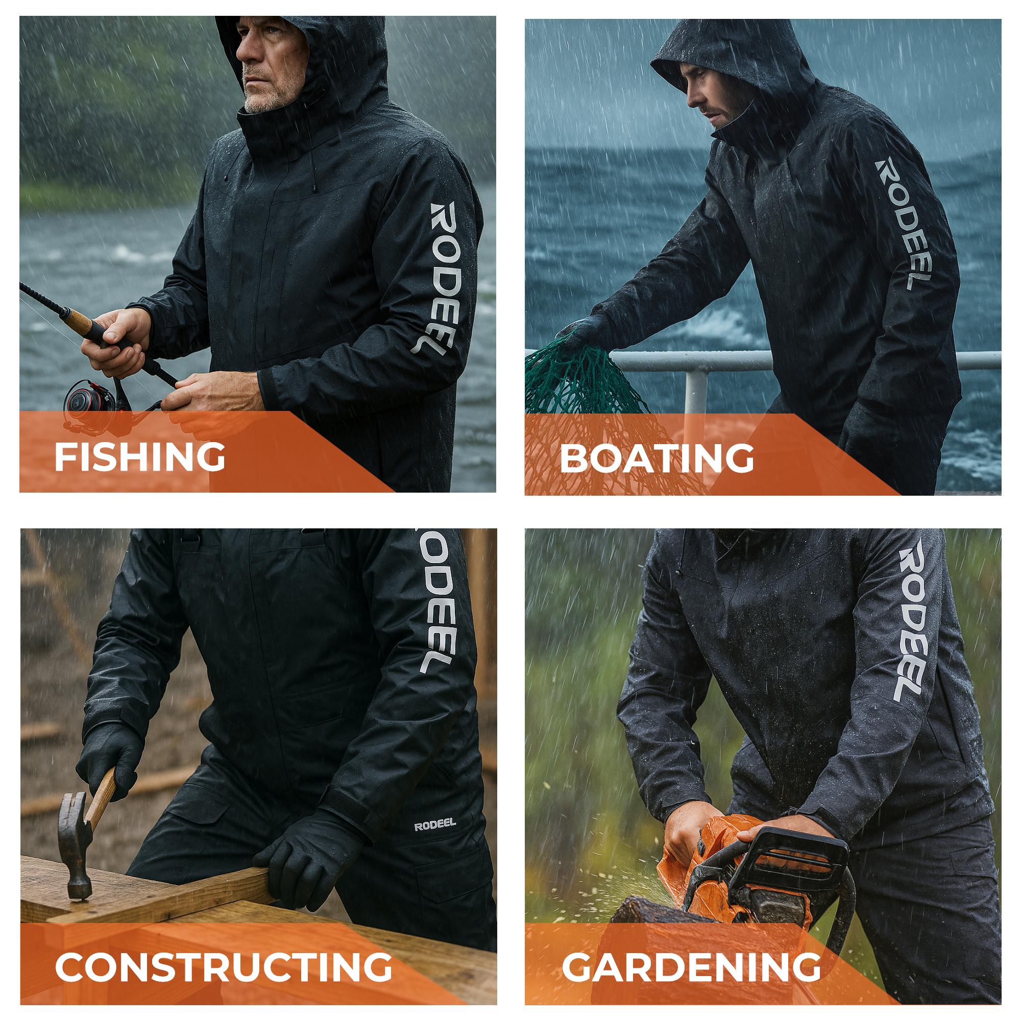 【RODEEL】704 Premium Waterproof Jacket w/ Foldable Hood Men Lightweight Breathable Hooded Rainwear Durable Rain Coat Weatherproof Windbreaker For Outdoor Camping Fishing Boating Construction Roofing Landscaping Gardening Workwear, Holiday Gift 【RODEEL】704 Premium Waterproof Jacket w/ Foldable Hood Men Lightweight Breathable Hooded Rainwear Durable Rain Coat Weatherproof Windbreaker For Outdoor Camping Fishing Boating Construction Roofing Landscaping Gardening Workwear, Holiday Gift