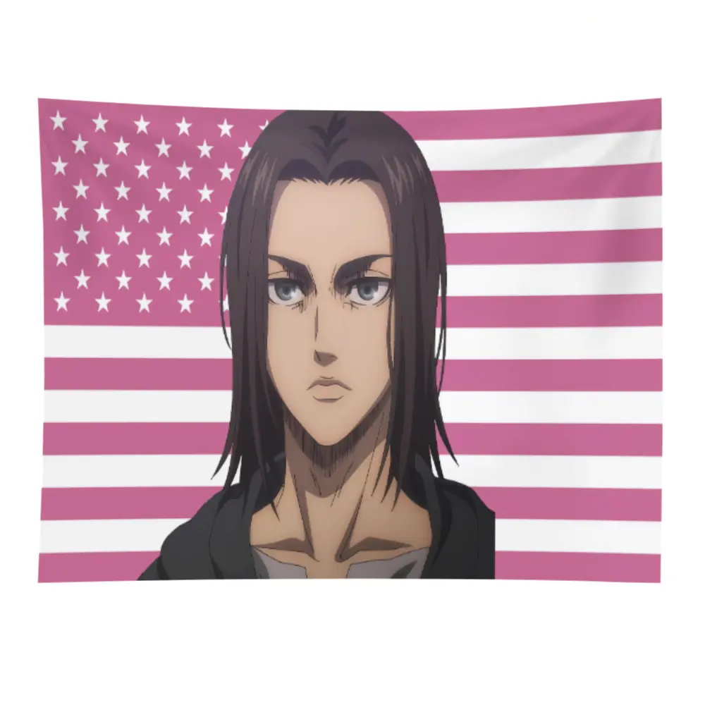 Eren Yeager Pink Flag Print Wall Tapestry - Attack on Titan Anime Strong Synthetic Decor, 60x40in/40*60inch, Living Room Wall Hangings, Japanese Manga Fan Gift, Long-Lasting Indoor-Outdoor Use