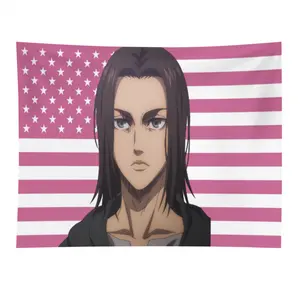 Eren Yeager Pink Flag Print Tapestry, Anime Room Decor, Flag Wall Art, Attack on Titan Poster, Japanese Manga Fan Gift