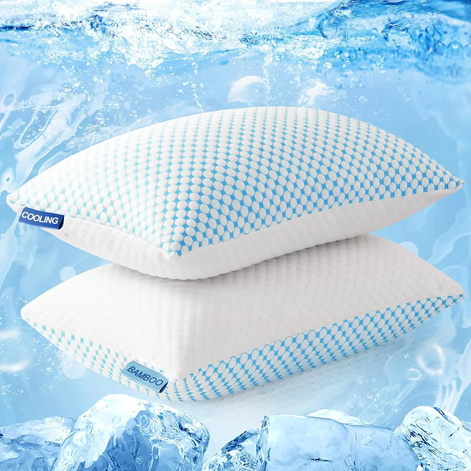 EASELAND Cozy Cooling Sleeping Pillows (2-Pack) with Removable Cooling Rayon Blend Dual Covers, Adjustable Shredded Memory Foam, for Side/Back Sleepers, Bedroom Bed Accessories,back to school,back to school shopping,home decor