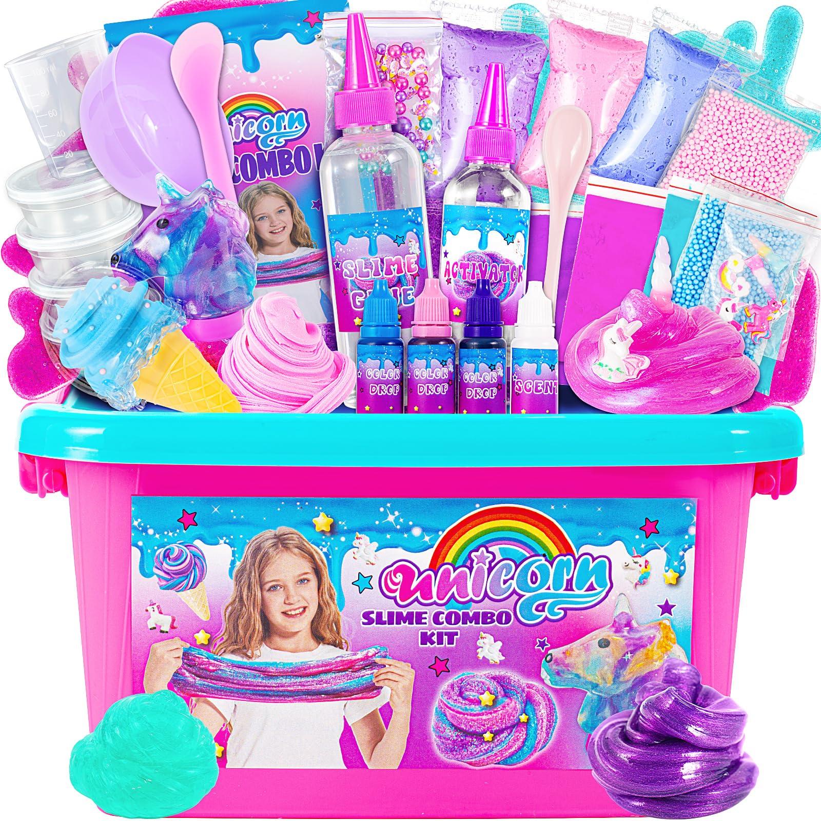 SUNDAY MIRTH Unicorn Slime Combo Kit for Girls Glimmer Crunchy Butter Galaxy Slime Party Favors for Kids Ages 6-12 Sensory Play Creativity Toys with Unique Textures Effects
