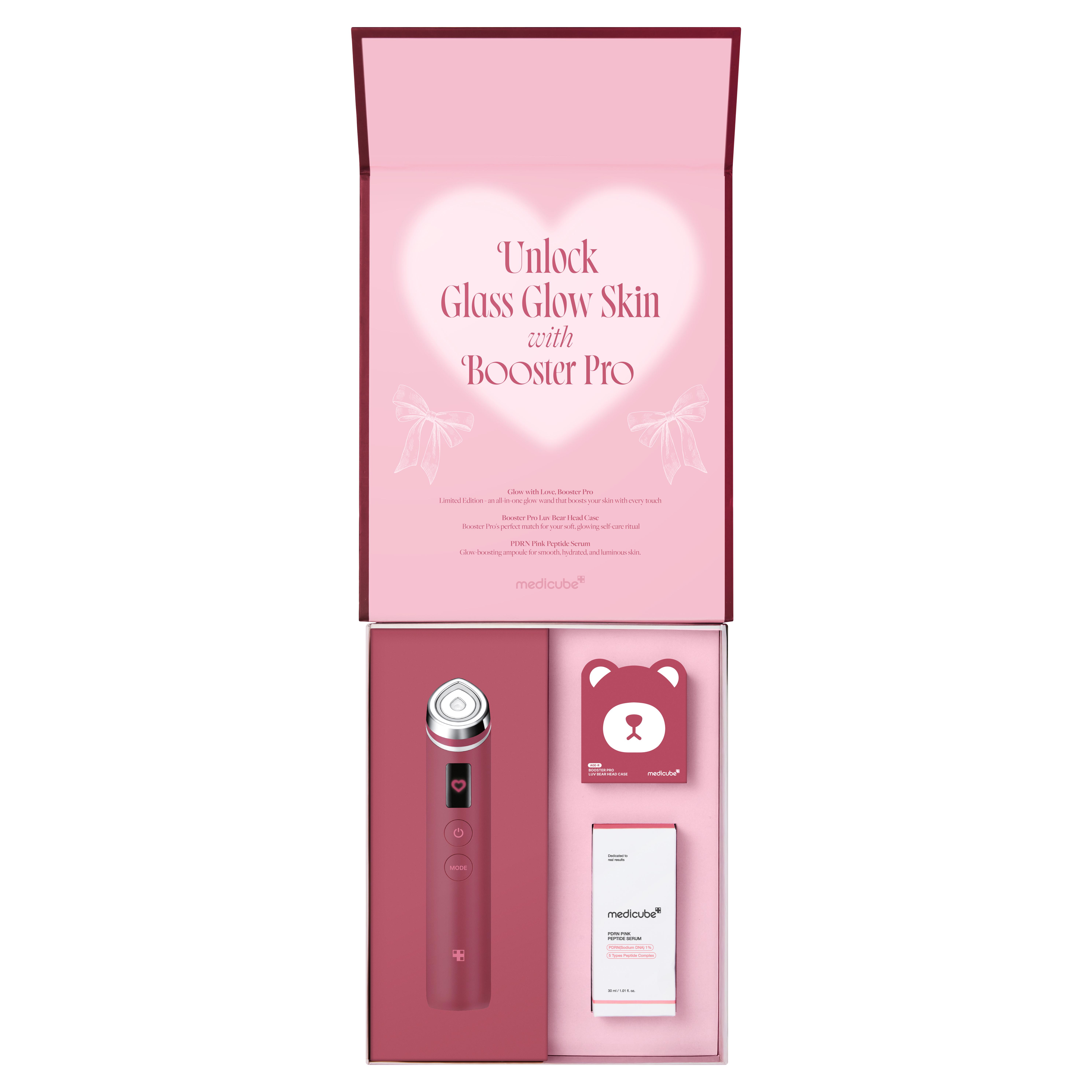 [NEW] [medicube] Booster Pro Love Bear Valentine's Day Special Edition Gift Box  |  K-beauty Viral Glass Glow Device + Salmon PDRN Pink Peptide Serum