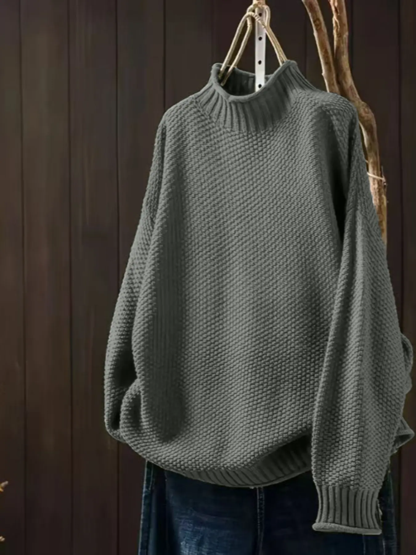 Autumn Winter Half High Neck Thick Knitting Sweater, Casual Aesthetic Fashion Loose Long Sleeve Pullover Tops, Warm Knitwear for Women, Perfect for Daily Wear
