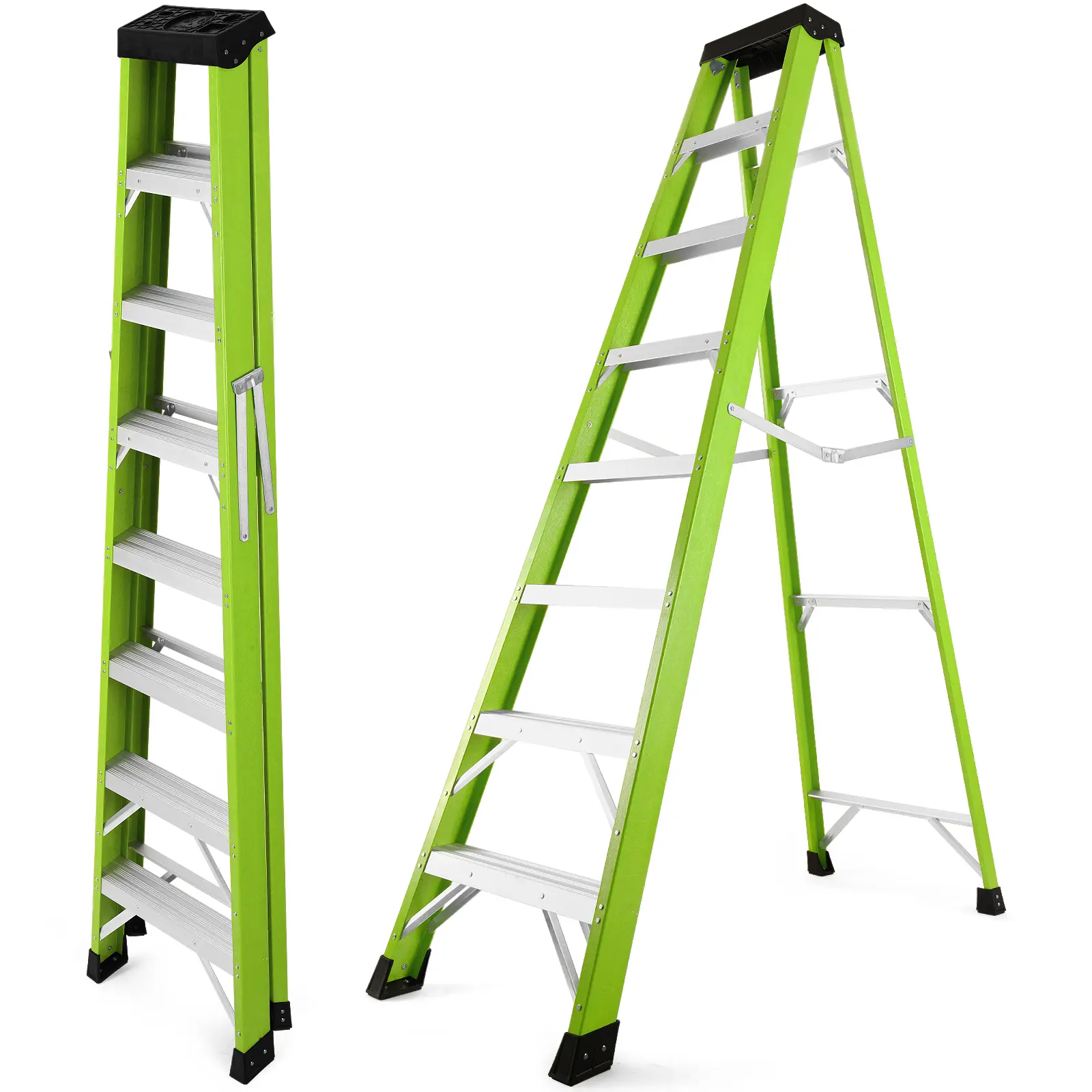 330 lbs Capacity Fiberglass Stepladders (6.9 ft & 8 ft), Non-Conductive Insulated Ladder Set for Electricians, Electrical Engineering, Construction Sites, Industrial Folding Step Ladders with Anti-Slip Rubber Feet