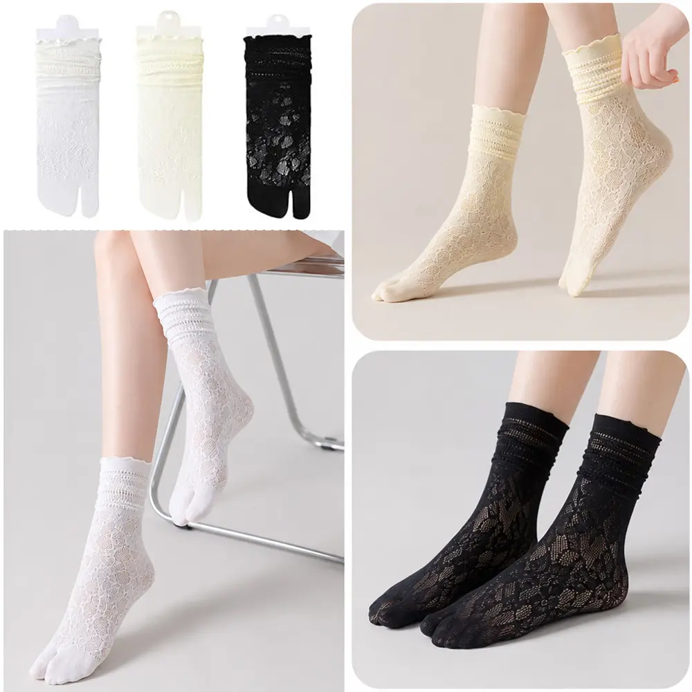 3 Pairs Lace Sexy Tabi Socks for Women – Flip Flops Mesh Novelty Slouch Socks, Breathable Toe Split Socks, Cotton Lace Ankle Socks for Daily Wear – Perfect for Summer Beach, Yoga, Home Lounge, or Wearing with Flip Flops