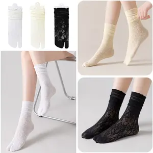 3 Pairs Lace Sexy Tabi Socks for Women – Flip Flops Mesh Novelty Slouch Socks, Breathable Toe Split Socks, Cotton Lace Ankle Socks for Daily Wear – Perfect for Summer Beach, Yoga, Home Lounge, or Wearing with Flip Flops