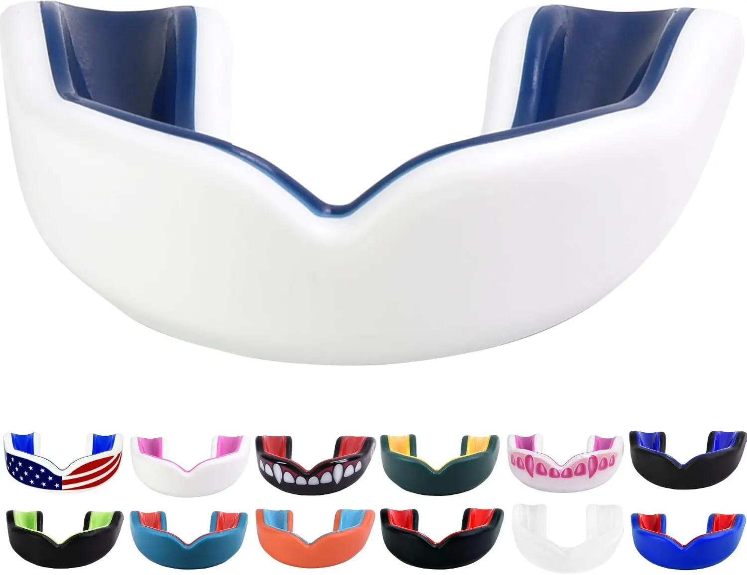 Sports Oral Mart Youth Sports Mouth Guard for Kids (USA Flag, Fangs, 20+ Colors to Choose from) Mouthguard for Football, MMA, Karate, Boxing, Rugby, BJJ, Flag Football – /w Case (Youth, Strapless)