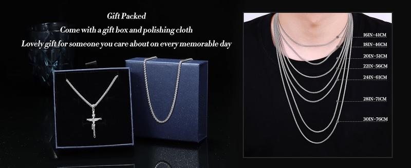 Fansilver Crucifix Necklace for Men Women - Men's Crucifix Pendant Necklace with Stainless Steel Rope Chain Catholic Baptism Jesus Cross Necklace Jewelry 16-30 Inches