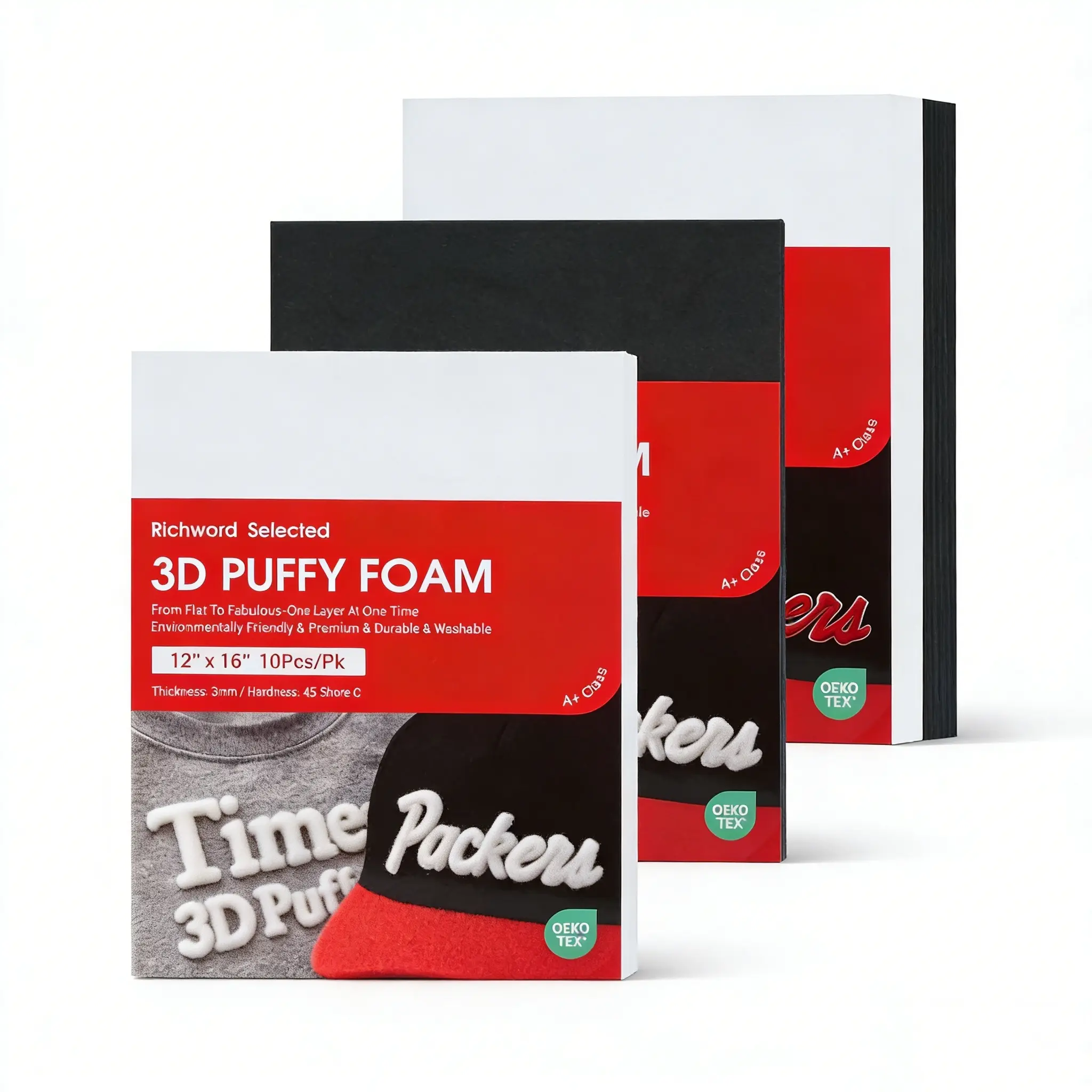 BAI 3D Puff Embroidery Foam Sheets - 3mm Thick, 12x16 in, Black & White Mix Embroidery Puffy Foam for Hats, Lettering, Bags, Bold 3D Appearance (10 Sheets), 12 X 16 In
