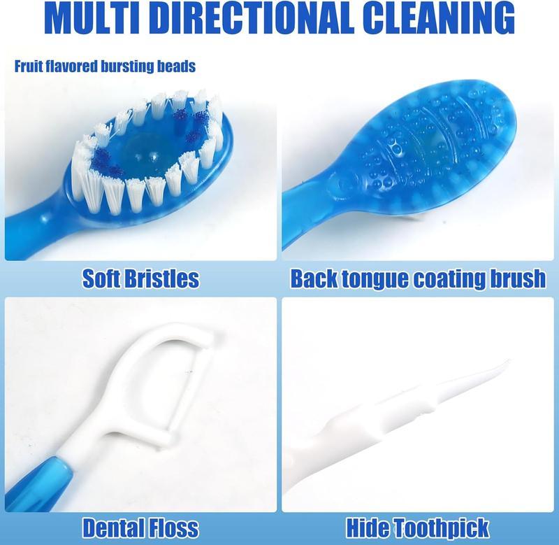 26-pack disposable mini toothbrushes with pre-applied toothpaste, adult travel size; includes tongue scraper, floss picks; for gym, bathroom, desk, car, emergencies, nighttime cleaning, date nights; Valentine’s Day gift