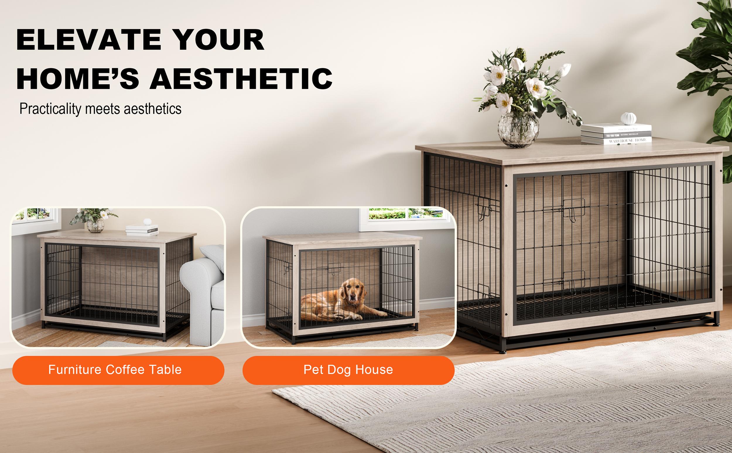 Walsunny Wooden Dog Crate Cat Crate Furniture, Visible Double Doors Cage, Pet Bed for Dog and Cat Use, High-Density Fiberboard with Prevention