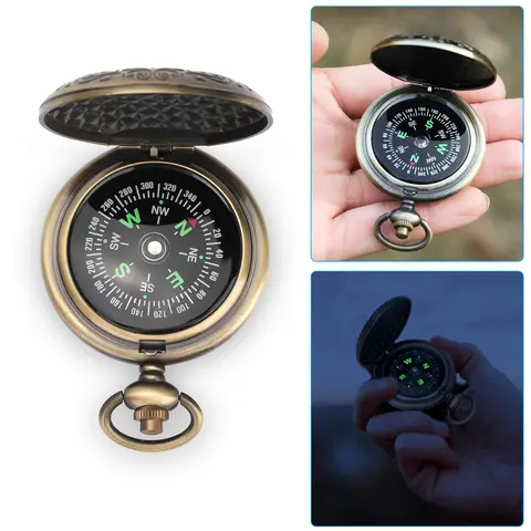 Vintage Pocket Watch-Style Zinc Alloy Compass, Unisex Shockproof Survival Gear, Pocket-Sized Camping Equipment for Outdoor Hiking, Compact Travel Accessory, Vintage Watch